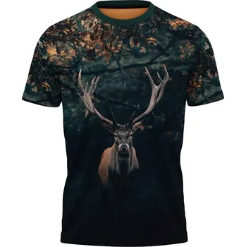 Pánské tričko tricko-celopotisk-jelen-myslivec velikost: 5XL - šířka 67 cm, délka 78 cm