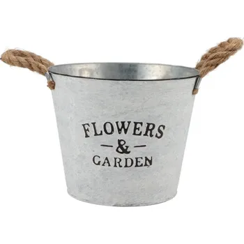 Květináč Plechový květináč s jutovými uchy Flowers &amp; Garden - Ø 23*17 cm