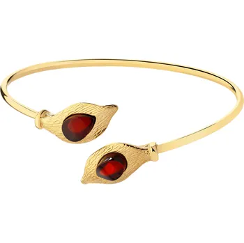 Náramek Pozlacený stříbrný náramek s jantarem - listy - AP540-8777