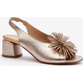 Dámské sandále Kůže Sandály Na Trojúhelníkovém Podpatku Laura Messi 2595 Barva: Zlatá, Velikost: 38