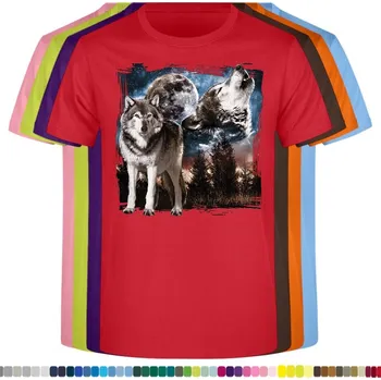 Chlapecké tričko detske-levne-bavlnene-tricko-potisk-vlci-les-Mesic Barva: Red - červená, velikost: 164