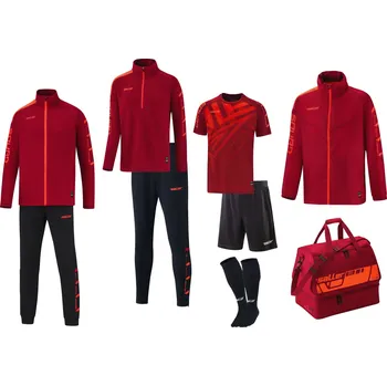 Saller SQUAD Sportovní tréninkový set BARVA: 176 tmavě červená-černá-neon oranžová, Velikost: M -Kompletní týmový set s volitelnými velikostmi a úpravou na míru