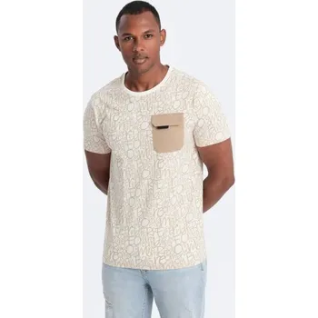 Pánské tričko Ombre Clothing Hnědé tričko s trendy potiskem a kapsou V1 TSFP-0188