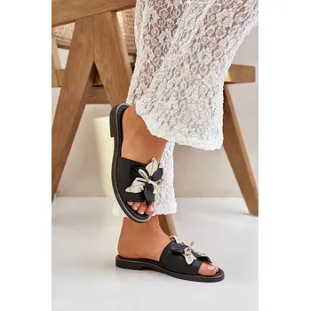 Dámské pantofle Pantofle S Dekorací Přírodní Kůže Zazoo 3574/Z Barva: Černá, Velikost: 37