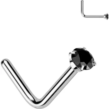 Piercing Atreya titanový piercing do nosu ve tvaru L se zirkonem Keira Barva: Černá, Velikost: 0,8 mm, Velikost koncovky: 2 mm