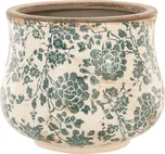 Retro květináč se zelenými květy - Ø 15*13 cm