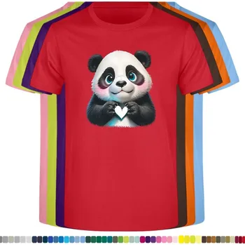 Dívčí tričko detske-levne-bavlnene-tricko-potisk-panda-srdce Barva: Red - červená, velikost: 128