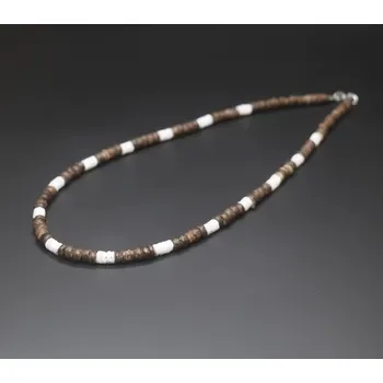 Náhrdelník B-TOP Pánský náhrdelník z kokosových korálků - hnědá/ bílá