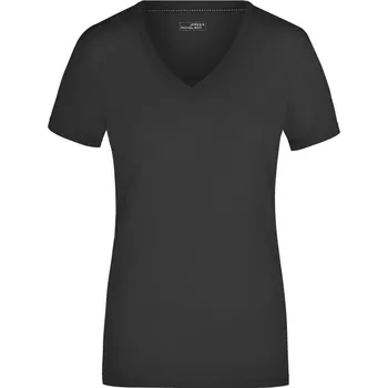 Pracovní oblečení James & Nicholson Tričko JN 928 s výstřihem do V, elastické, krátký rukáv, dámské COT02092800202-black M Černá