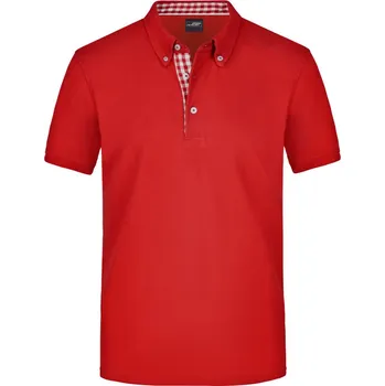 Pánské tričko James & Nicholson Polokošile JN 964 button-down, krátký rukáv, pánská COT020964j2201-red/red/whi S Červená/bílá