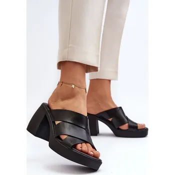 Dámské pantofle Zazoo 40373 Kožené Klapky Na Podpatku Barva: Černá, Velikost: 38