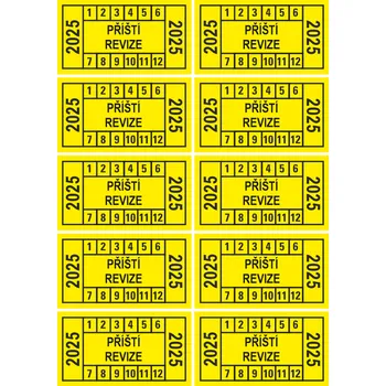 Papír Příští revize - 2025 samolepící vinylová fólie arch 10ks-45x25 mm žlutá