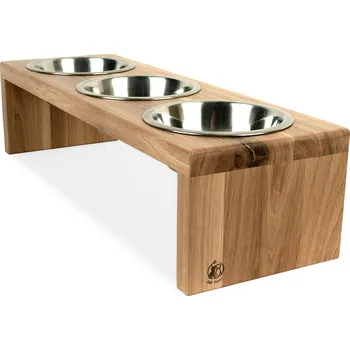 Miska pro psa Svět Tlapky Stojan na 3 misky pro kočku INKA Dřevina nebo odstín: Hnědá (odstín), Průměr miska (rozměr): miska 13cm (48 x 18cm), Výška: 7cm (malé plemeno)