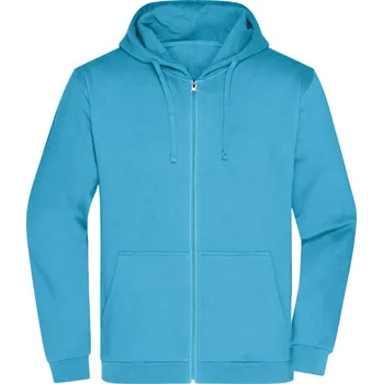 pracovní mikina James & Nicholson Mikina JN 756 s kapucí na zip, pánská COT02075644015-turquoise Tyrkysová 5XL