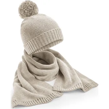 Pracovní přilba Beechfield Sada B 401 s pletenou čepicí a šálou, dárková COT530401aan99-oatmeal fle UNI Oatmeal