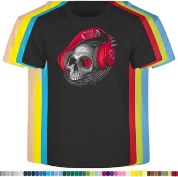 Chlapecké tričko detske-levne-bavlnene-rock-tricko-potisk-lebka-sluchatka Barva: Black -černá, velikost: 140