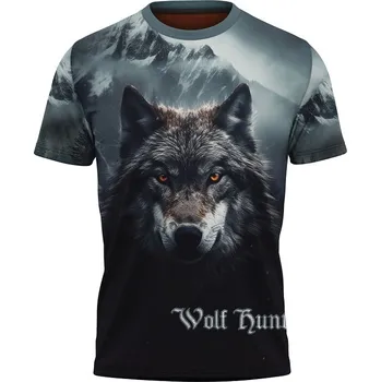 Pánské tričko tricko-potisk-vlk-lovec-hory velikost: 158 - šířka 43 cm, délka 56 cm