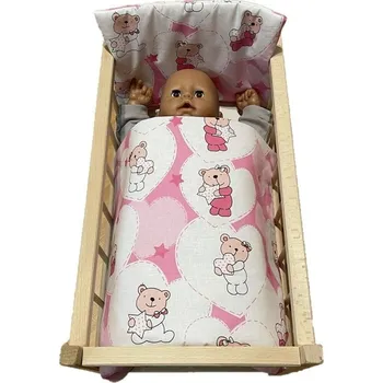 Doplněk pro panenku SDS Peřinky do postýlky pro panenky Medvídek srdíčka růžová Bavlna, výplň: Polyester, 1x 38x44 cm / 28x20 cm