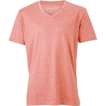 Pracovní oblečení James & Nicholson Tričko JN 974 s výstřihem do V, melírované, krátký rukáv, pánské COT020974l2204-red melange XL Melír červená