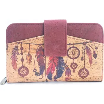 Dámská korková peněženka - Vínová s lapačem snů