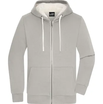 pracovní mikina James & Nicholson Mikina s kapucí JN 1320 Sherpa na zip, s podšívkou, pánská COT021320aji05-light melan 2XL Melír světlá/nature