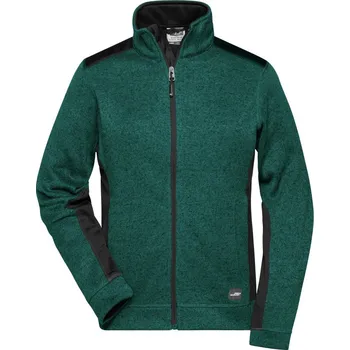 Pracovní oblečení James & Nicholson Mikina Strong JN 861 na zip, pletená, fleecová, dámská COT020861s7813-dark green 3XL Melír zelená tmavá/černá