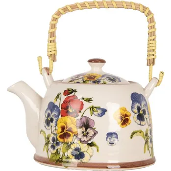 Konvice na čaj Porcelánová konvička na čaj se sítkem s motivem barevné macešky – 800 ml