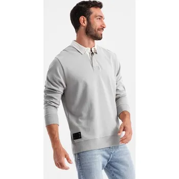 Pánská mikina Ombre Clothing Elegantní popelavá mikina s pololímcem V7 SSNZ-0132