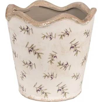 Obal na květináč Keramický obal na květináč s větvičkami olivovníku Pruie L s vlnitým lemem - 19x18 cm