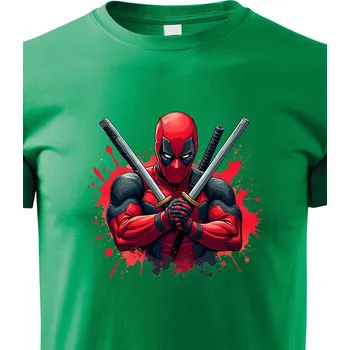 Chlapecké tričko Dětské tričko DEADPOOL postoj s meči, Barva Zelená, Velikost 122 cm/6 roků, Canvas Dětské tričko Bezvatriko.cz 2839