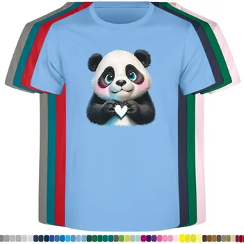 Dívčí tričko detske-levne-bavlnene-tricko-potisk-panda-srdce Barva: Sky blue - nebesky modrá, velikost: 116