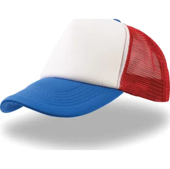 Pracovní přilba Atlantis Headwear Kšiltovka Rapper, 5 panelová, síťovaná COT332070p9699-white/red/r UNI Bílá/červená/modrá
