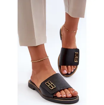 Dámské pantofle Zazoo 40384 Elegantní Dámské Kožené Žabky Barva: Černá, Velikost: 38