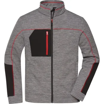 pracovní mikina James & Nicholson Mikina JN 1818 na zip, fleecová, pletená, pánská COT021818z6313-carbon mela 3XL Šedá/černá/červená