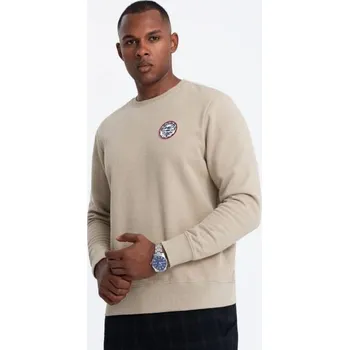 Pánská mikina Ombre Clothing Pohodlná písková mikina s nášivkou V3 SSNZ-0134