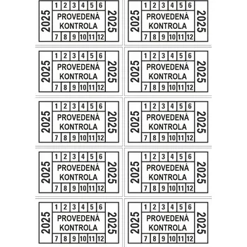 Samolepící etiketa Provedená kontrola - 2025 samolepící vinylová fólie arch 10ks-45x25 mm bílá