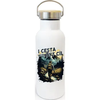 Termoska Termoska s bambusovým víčkem I cesta může být cíl, Barva Bílá, Velikost 500 ml, Canvas Termoska s bambusovým víčkem 500 ml Bezvatriko.cz 2809