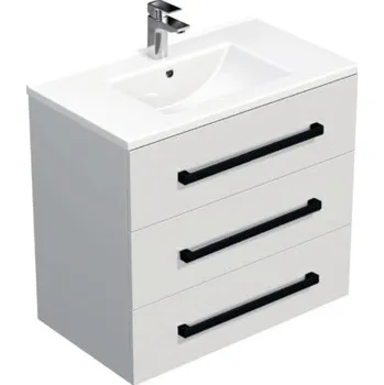 Koupelnový nábytek Koupelnová skříňka s černou úchytkou a umyvadlem SAT Cube Way 80x76,5x46 cm bílá lesk CUBE46C803BIMOD