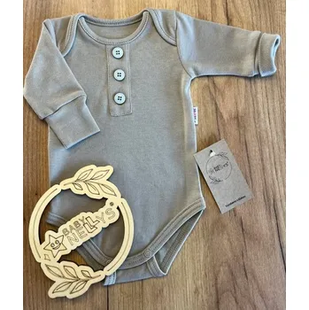 Kojenecký body Rostoucí body NATURE, dlouhý rukáv s knoflíčky, bavlna, fango, Velikost koj. oblečení 56/62 (0-3m)