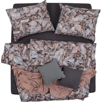 Povlečení SCANquilt povlečení ART JERSEY leaves šedobéžová 140 x 200/70 x 90 cm