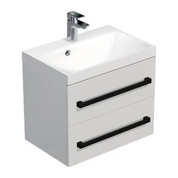 Koupelnový nábytek Koupelnová skříňka s černou úchytkou a umyvadlem SAT Cube Way 60x53x40 cm bílá lesk lesk/mat CUBE2C60ZBL