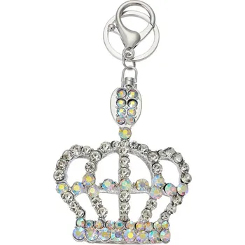 Stříbrný kovový přívěšek na klíče s kamínky korunka - 7*2*8 cm