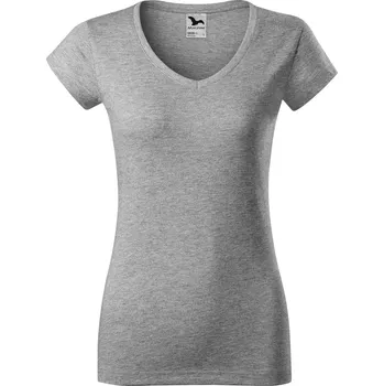 Dámské oblečení MALFINI Dámské vypasované bavlněné slim-fit tričko do véčka Barva: Šedý melír tmavý, Velikost: M
