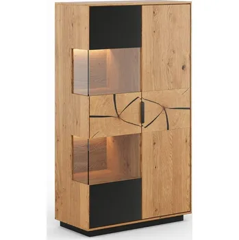 Knihovna Luxusní vitrína TIRANO 2D z masivu s černým sklem