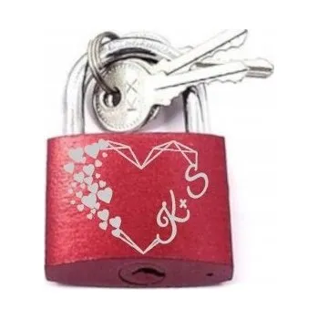 Visací zámek Červená Zamilovaná Zámek s gravírováním - na most pro Zamilované Páry, Valentýn