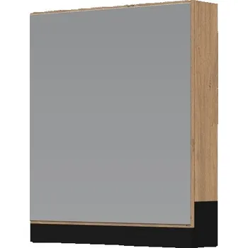 Koupelnový nábytek POLVON koupelnová horní závěsná skříňka 60/1D se zrcadlem, dub zlatý/černá + vyzvednutí ZDARMA