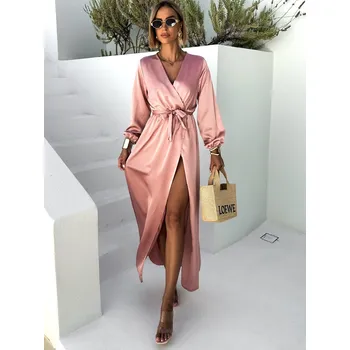 Dámské šaty Starorůžové elegantní šaty WOMAN s dlouhým rukávem