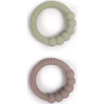 FILIBABBA sada dvou silikonových kousátek Warm grey/Olive Green