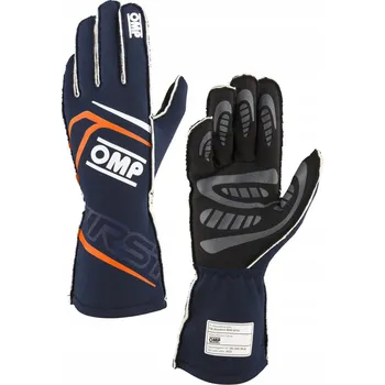 Rukavice Rukavice OMP First '25 homologace FIA, modro-oranžové, vel. L