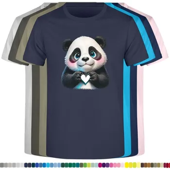 Dívčí tričko detske-levne-bavlnene-tricko-potisk-panda-srdce Barva: Navy - tmavě modrá, velikost: 128